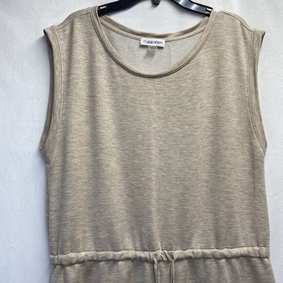 Calvin Klein Round Neck Drawstring Waist Sleeveless Dress Women Medium Beige - Picture 13 of 16